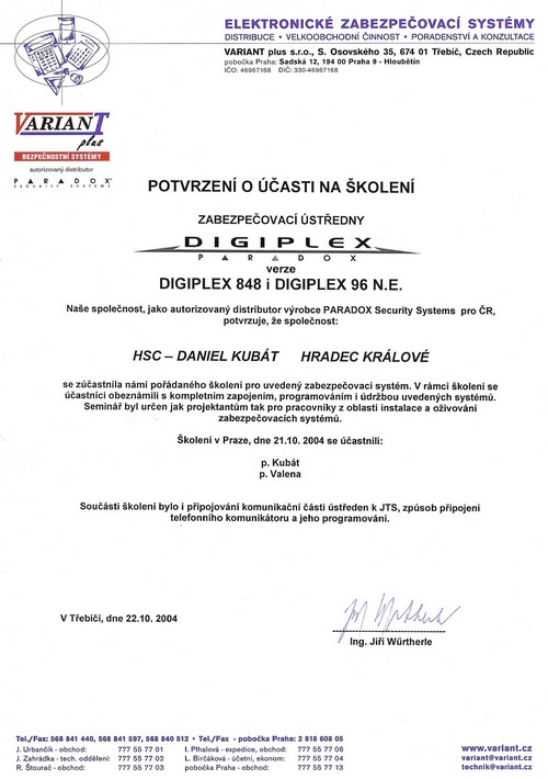 ustredny Digiplex Paradox